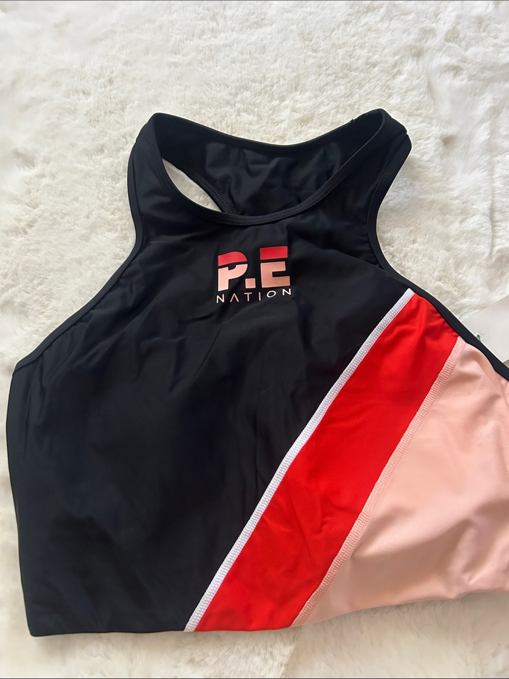 PE Nation Black Red Pink Colorblock Sports Bra